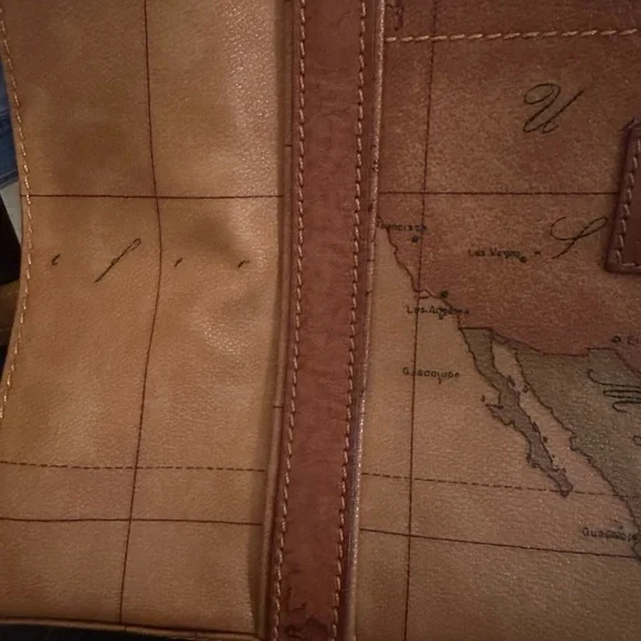 Alviero Martini Prima ClasseTan and Brown Leather Tote Bag with World Map Design - Picture 12 of 15